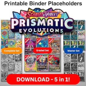 Pokémon TCG 5-in-1 Binder Pages Scarlet and Violet SV8.5 Prismatic Evolutions – Master and Complete Set (Color/Grayscale)+Graded(Color)