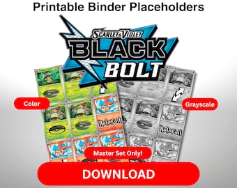 Meister-Set der Pokémon-Sammelkartenplatzhalter-Seiten PDF in Rot und Violett-Schwarz Bolt und Graustufen