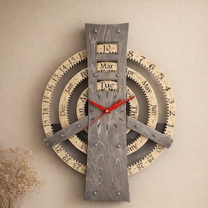 AUTOMATIC Wooden Perpetual Calendar Clock – Motor-Driven Desk Mechanical Wood Calendar