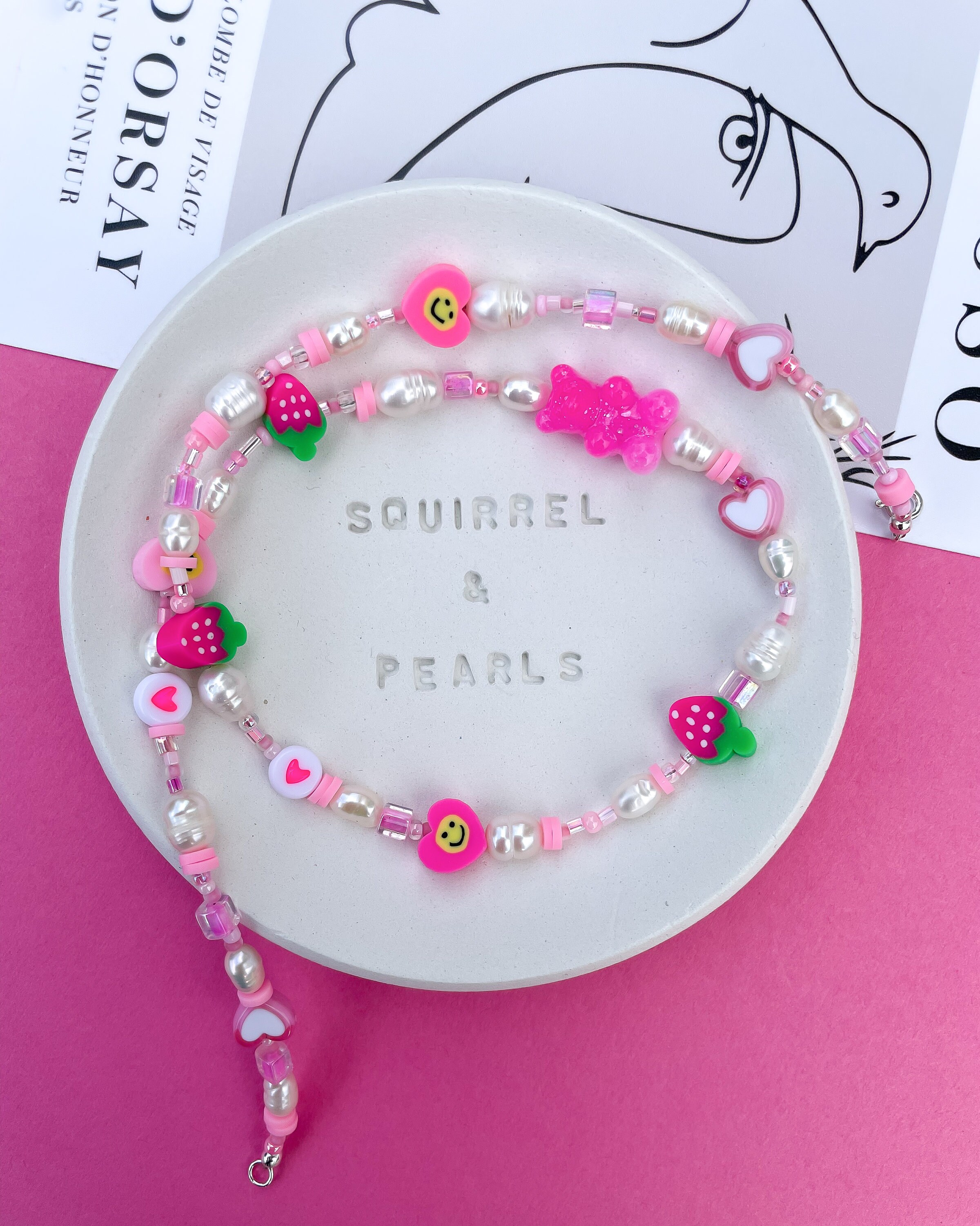 Gummy Bear Candy Bracelets with Cute Acrylic Hearts and Candy Coloured Beads, Freshwater Pearls and opalite. Kawaii Jewellery.