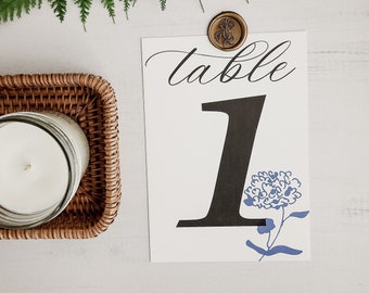 Wedding Table Number, Hydrangea Print, Tablesetting Decor, Table Number Card, Wedding Decor, Blue Hydrangea Design, Wedding Accessories