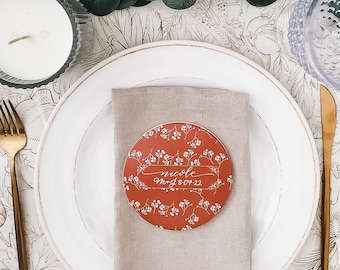 fall wedding favors for guests in bulk, rustic wedding coaster souvenir for guests, Terracotta place card, Custom Ceramic coaster set decor