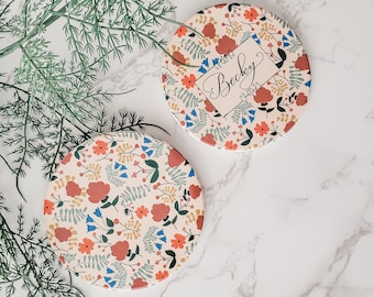 Floral coaster, flower ceramic coaster, cute desk accessory, boho coaster, botanical home decor, personalized housewarming gift, office deco