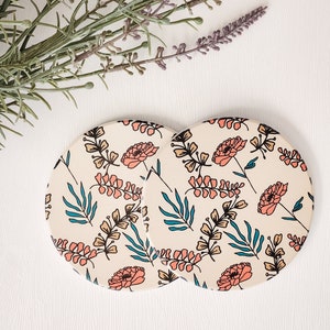 Floral coaster set, flower coaster, cute desk accessories, coffee table coaster, personalized housewarming gift, holiday gifts for her