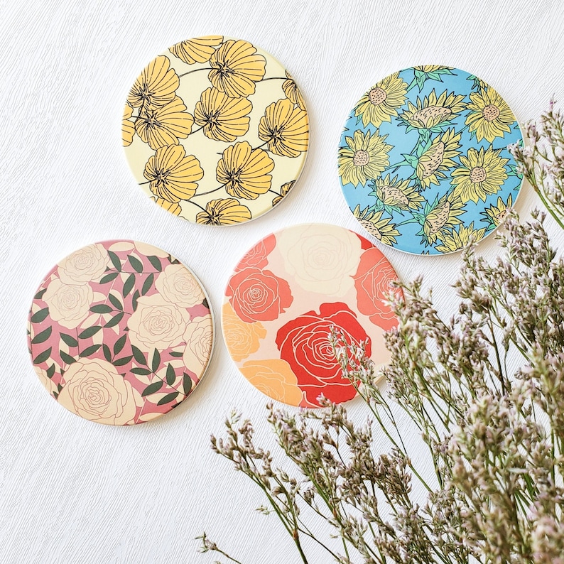 floral ceramic coaster