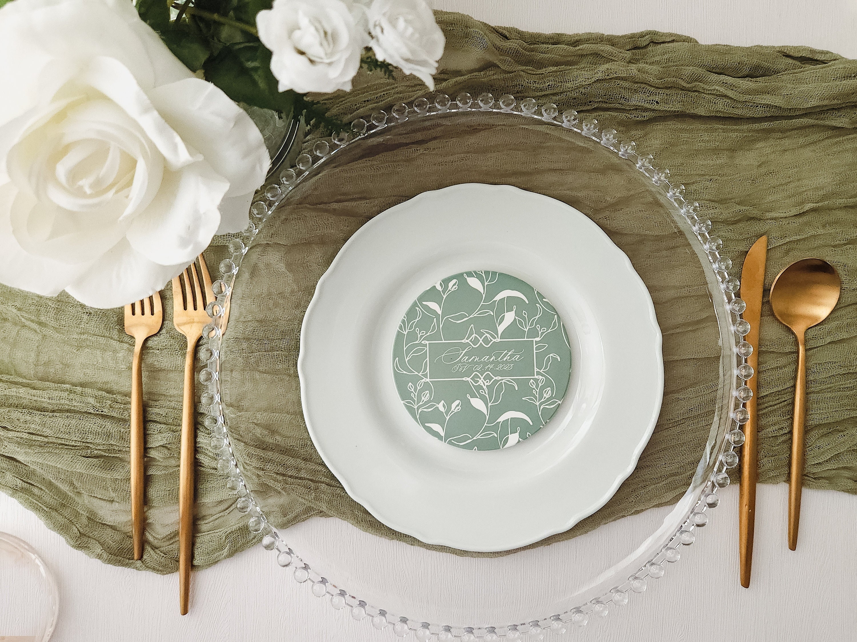 Botanical Wedding Coaster Place Card