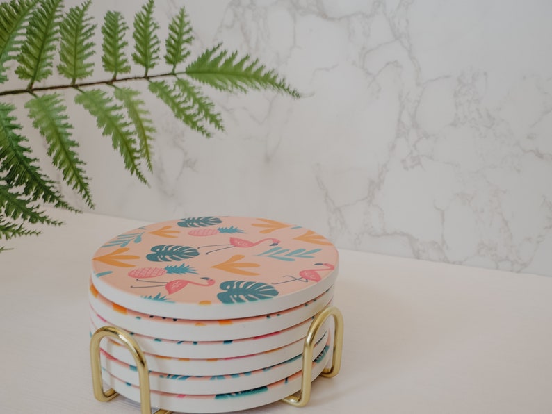 Pool Coasters Summer Coasters, Set of 6 Ceramic Coasters, Pink Flamingo Art, Summer ...