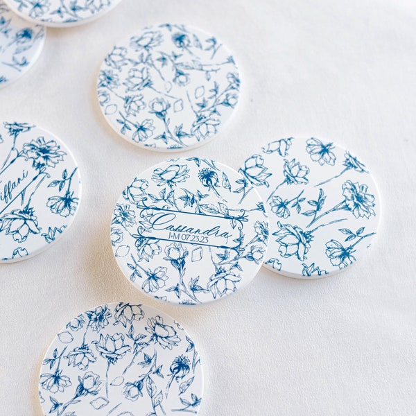 Chinoiserie floral coaster, blue china print coaster, wedding placecard, wedding souvenir, bulk wedding favors, party favor, gift for guests