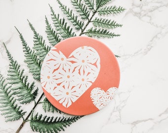 Heart Coasters, heart office decor, Valentines gift for bestfriend, cute desk accessories, personalized gift for her, ceramic coaster set