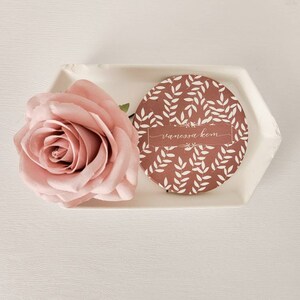 Old rose ceramic coaster set, Personalized desk accessory for her, Holiday gift for mom, Leafy coaster set of 6 with holder