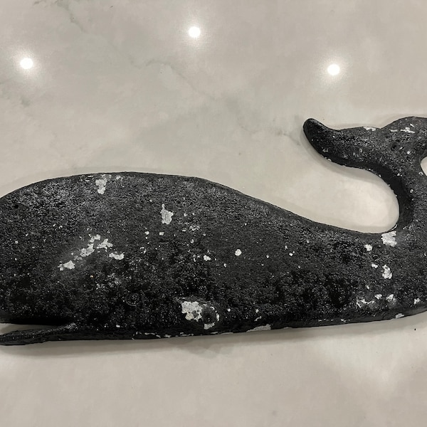 Vintage Metal Whale with Barnacles Wall Hanging