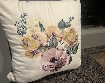 Vintage All Embroidered Flower Throw Pillow