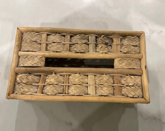 Vintage natural Straw, Wicker, Bamboo Tissue Box Cover