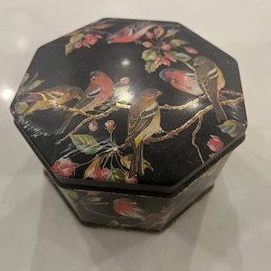 1960s Vintage Hexagon Hinged Bird Tin