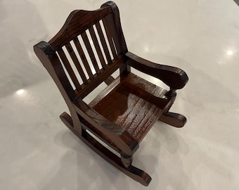 Vintage All Wooden 7 Spindle Back Miniature Doll Furniture Rocking Chair