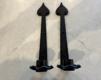 Vintage Pair of Cast Iron Spade Designed Candlesticks