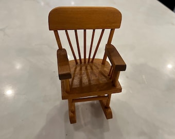 Vintage All Wooden 5 Spindled Back Miniature Doll Rocking Chair