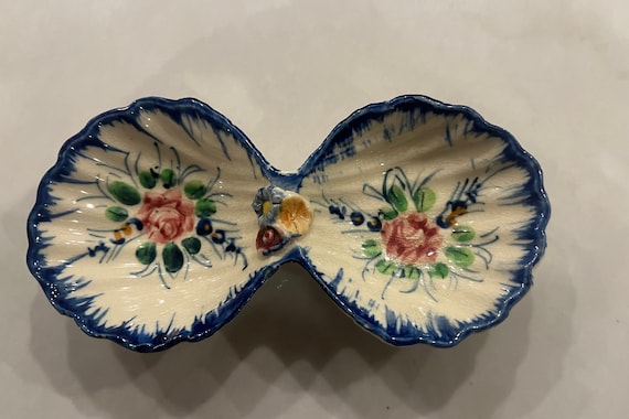Antique Japanese Open Double Clam Shell Painted T… - image 1