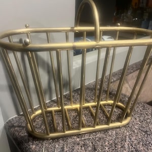 Vintage Mid Century Brass Patina Oval Shaped Magazine Rack