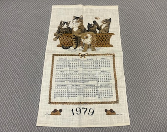 1979 Linen Basket of Kittens Tea Towel
