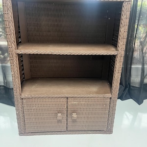 Vintage MCM Wicker/Rattan 2 Shelf and 2 Door Storage