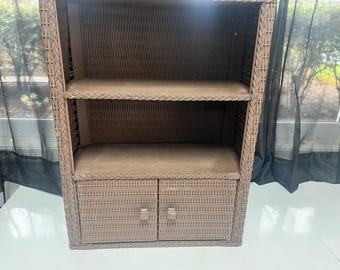 Vintage MCM Wicker/Rattan 2 Shelf and 2 Door Storage