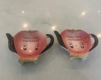 Vintage Tea Bag Holders: Teapot Design Novelty Pair