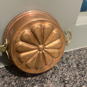 Vintage Flower Copper Mold with Brass Handles