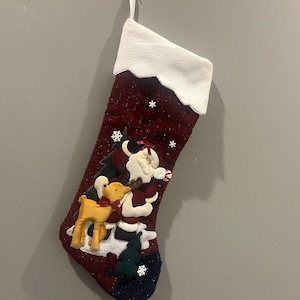 Vintage Santa and Reindeer Stocking
