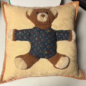 Raised 3D Faux Fur Teddy Bear Throw Pillow