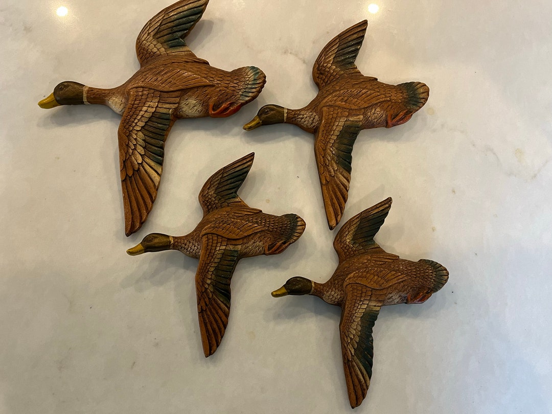 Set of 4 Vintage Resin Flying Duck Wall Hangings Etsy