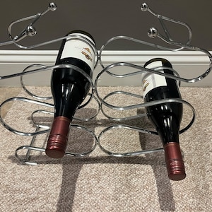 Vintage Chrome or Metal 6 Bottle Wine Rack