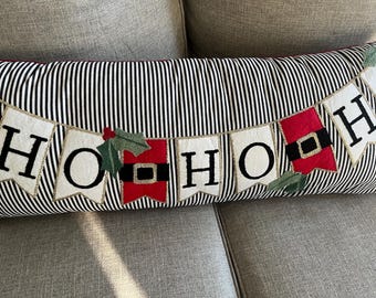 Ho Ho Ho Banner Throw Pillow: Embroidered Holiday Decor