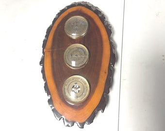Live Edge Wood with French Instrument Weather Station Wall Hanging