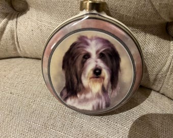 Vintage Bearded Collie Porcelain Christmas Ornament