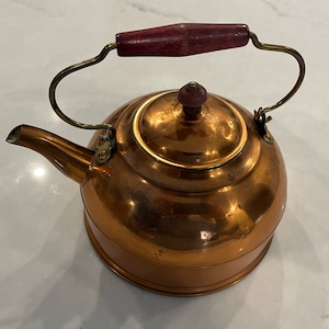 Vintage Copper Tea Pot with Brass and Wood Handle