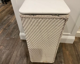 Vintage Small White Wicker Hamper