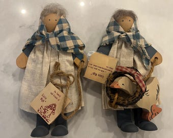 Vintage Pair of Lizzie High 1985 Wooden Dolls