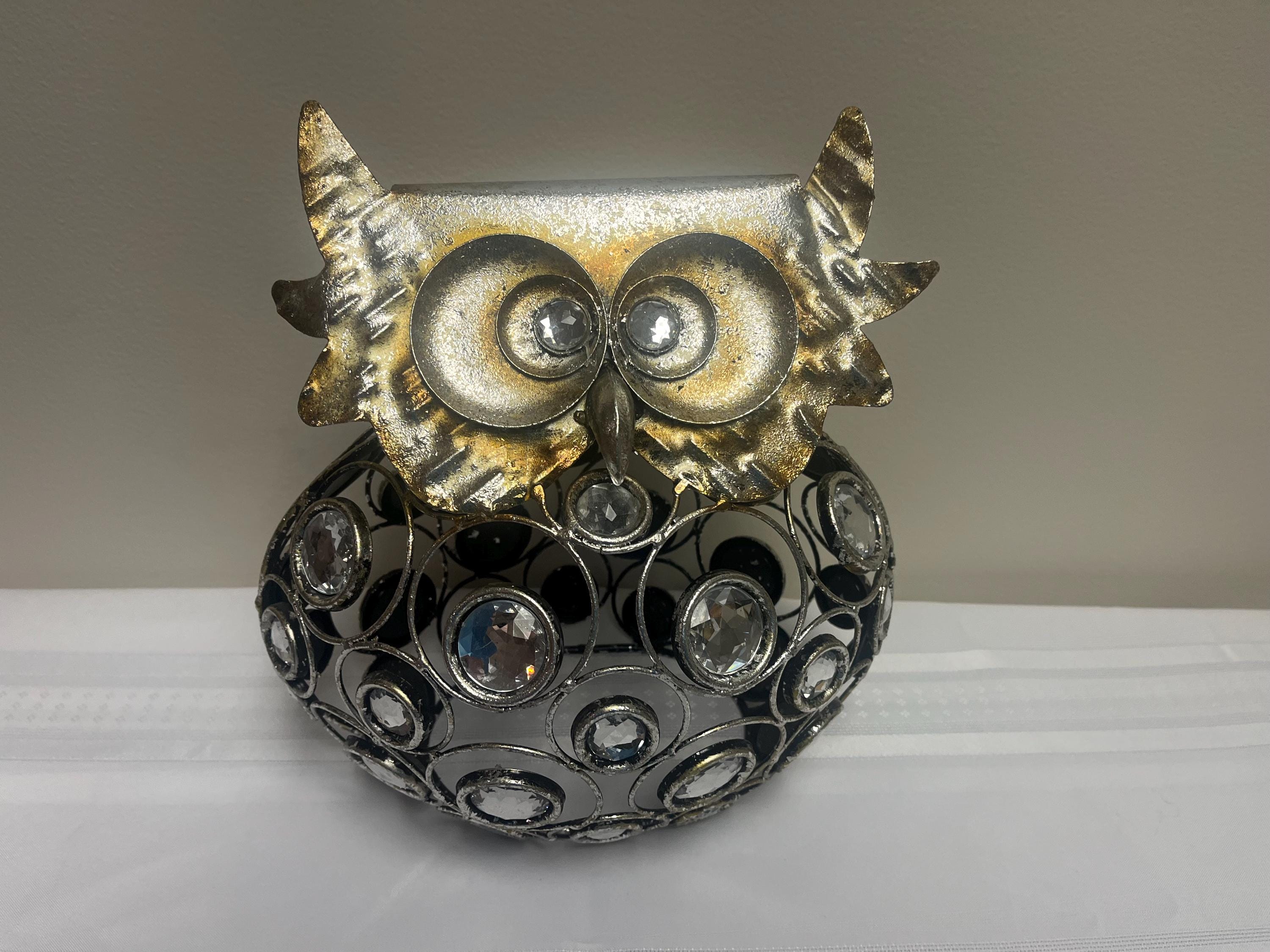 Vintage Pier 1 Metal and Rhinestone Owl