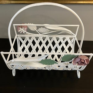 Vintage Metal Lattice, Leaves, and Roses Magazine Rack