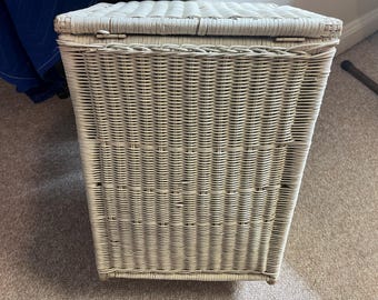 Vintage White Wicker Hamper