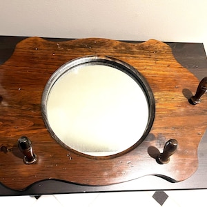 Vintage Mirrored Wooden Coat/Hat Rack Wall Hanging