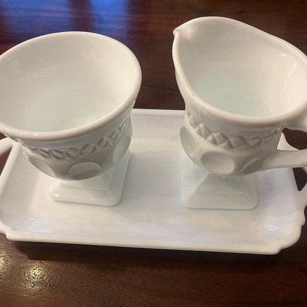 Milk Glass Creamer and Sugar With Tray Etsy