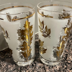 Vintage Libby Starlyte Gold Leaf Frosted Glasses