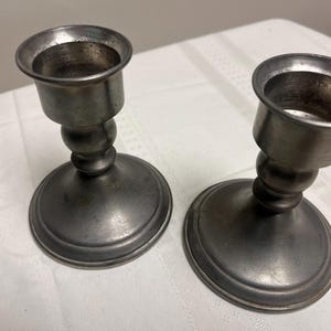 Vintage Pair of Web Weighted Pewter Candleholders