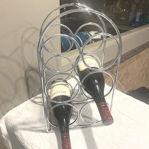 Vintage Stainless Steel All Chrome 6 Bottle Wine Rack