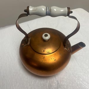 Vintage Copper Teapot with Ceramic Handle and Knob