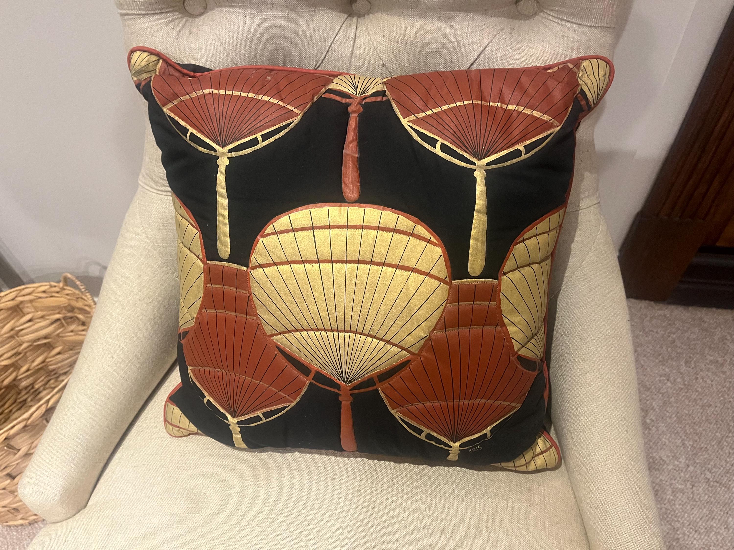 Vintage Japanese Fan Designed Throw Pillow