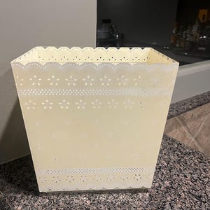 Vintage Hard Plastic Eyelet Laced Rectangular Waste or Trash Can