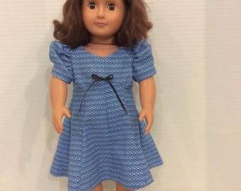 18" Doll Dress-Blue printed Sweetheart dress with black ribbon-fits 18" American Girl and Our Generation dolls